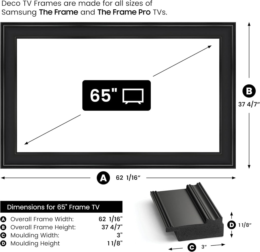 Black 65' Premiere Deco TV Frame - Compatible ONLY with Samsung The Frame TV and Pro TVs (Fits 2021-2026, LS03A, LS03B,LS03C,LS03D,LS03FA,LS03FW)