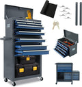 13 Drawers Tool Chest with Wheels,Large Capacity Tool Storage Cabinet with Removable Top Toolbox, Locking Mechanical Tool Cart with Liner,Suitable for Garages, Warehouses-Blue&Grey