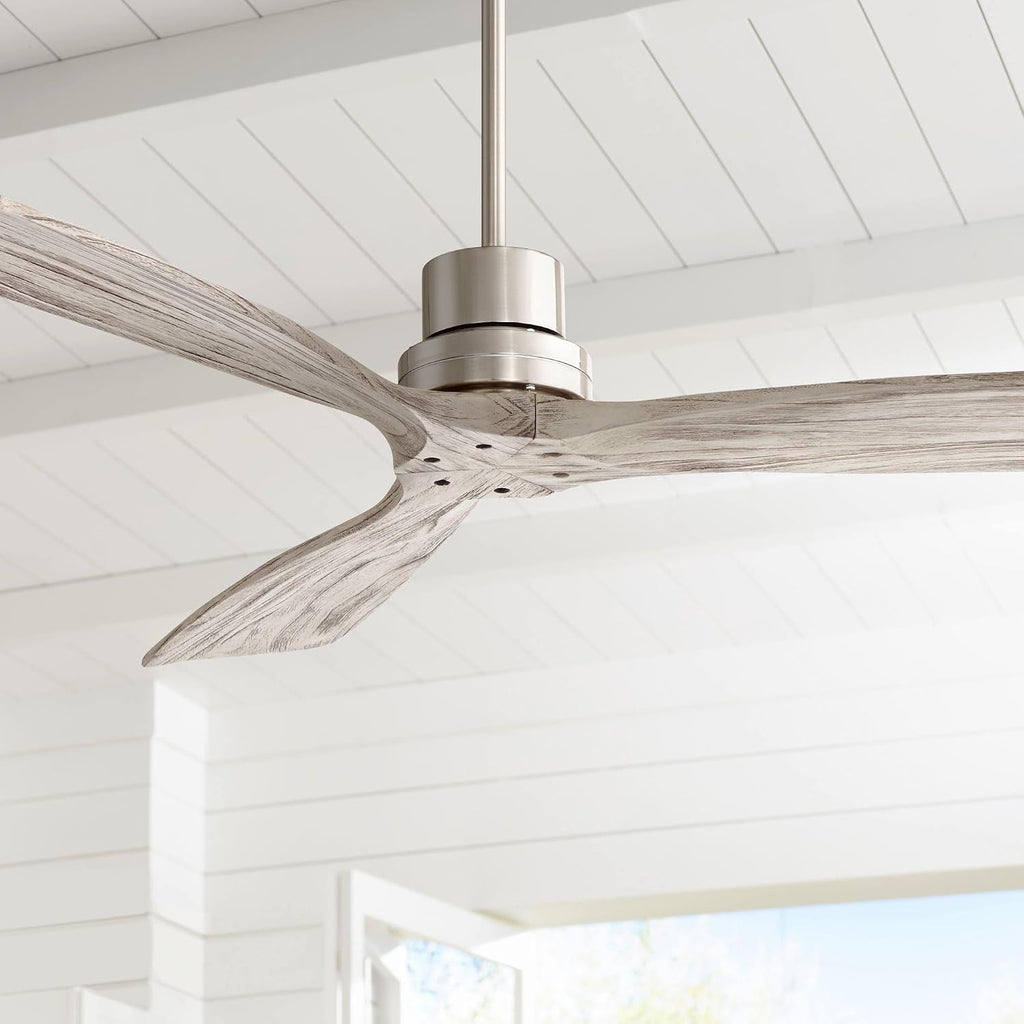 Casa Vieja 52' Delta-Wing DC Modern 3 Blade Indoor Ceiling Fan with Remote Brushed Nickel Silver Gray Solid Wood Damp Rated for Patio Exterior House Home Porch Gazebo Garage Barn - 24' Downrod