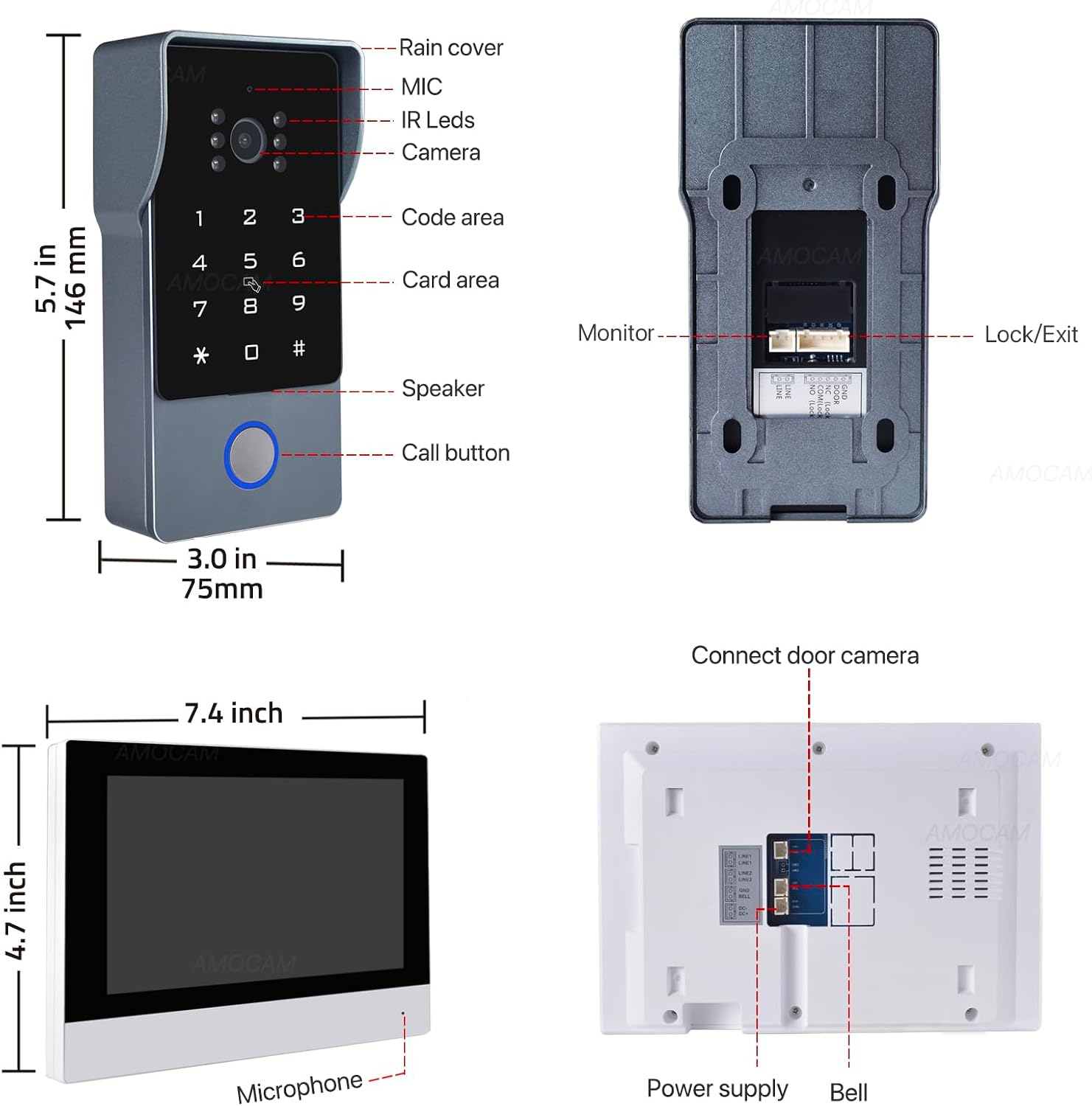 2-Wires Video Intercom System, 7 Inch 1080P WiFi Touch ScreenVideo Doorbell Doorphone System, 32G Card, Snapshot, Monitoring, Code Password Tuya App IC Card Unlock for Home Apartment