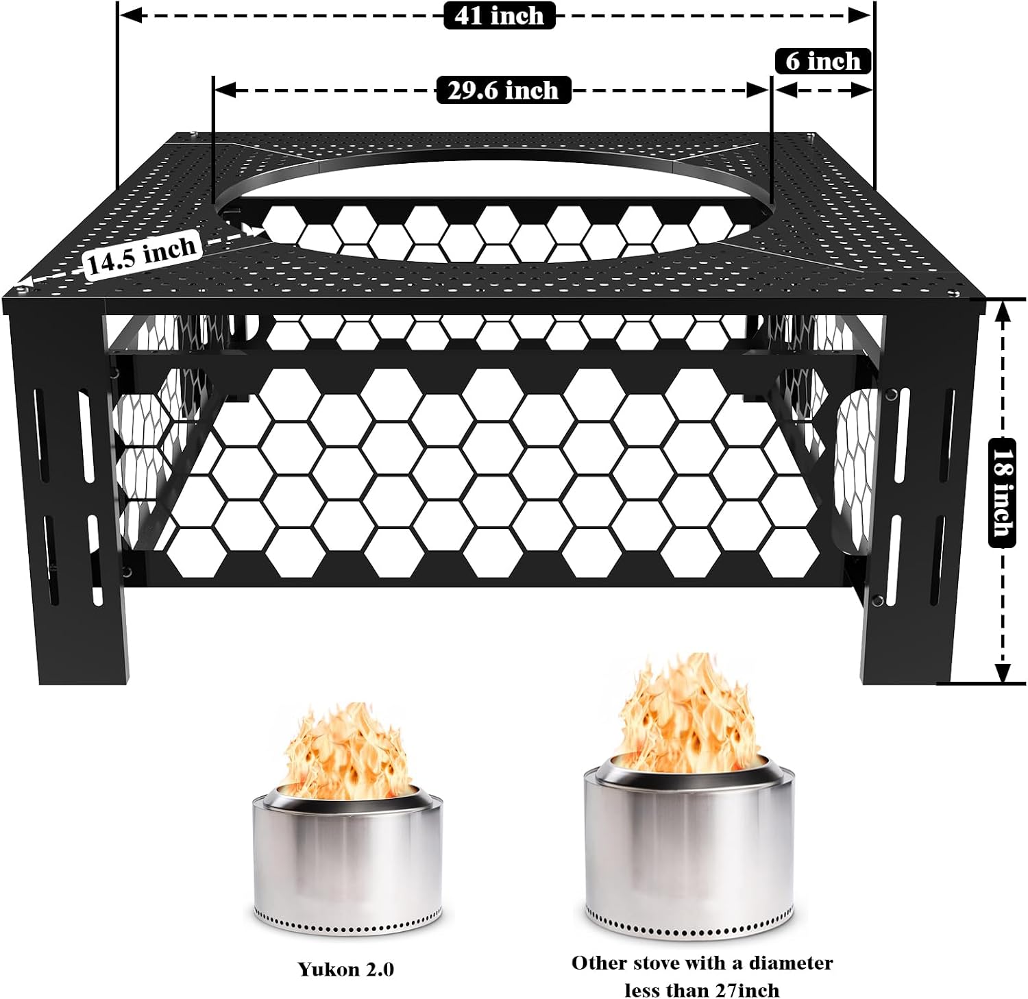 Fire Pit Surround Tabletop for Solo Stove Yukon, Accessories for Solo Stove, Large Surround Table for Stove with Diameter Less Than 27', Square Metal Black
