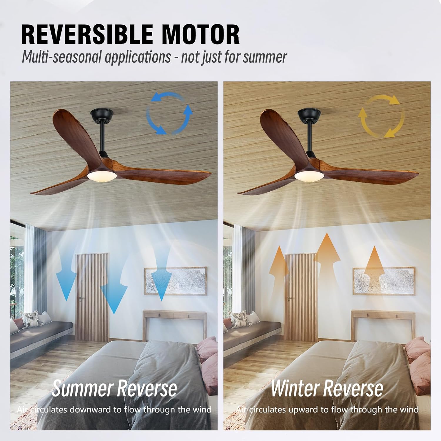 Ceiling Fan with Lights, 52 inch Solid Wood Indoor/Outdoor Ceiling Fans for Patios,Damp Rated Propeller Ceiling Fan for Porch,Farmhouse,Reversible Quiet DC Motor ETL Listed, Memory Function