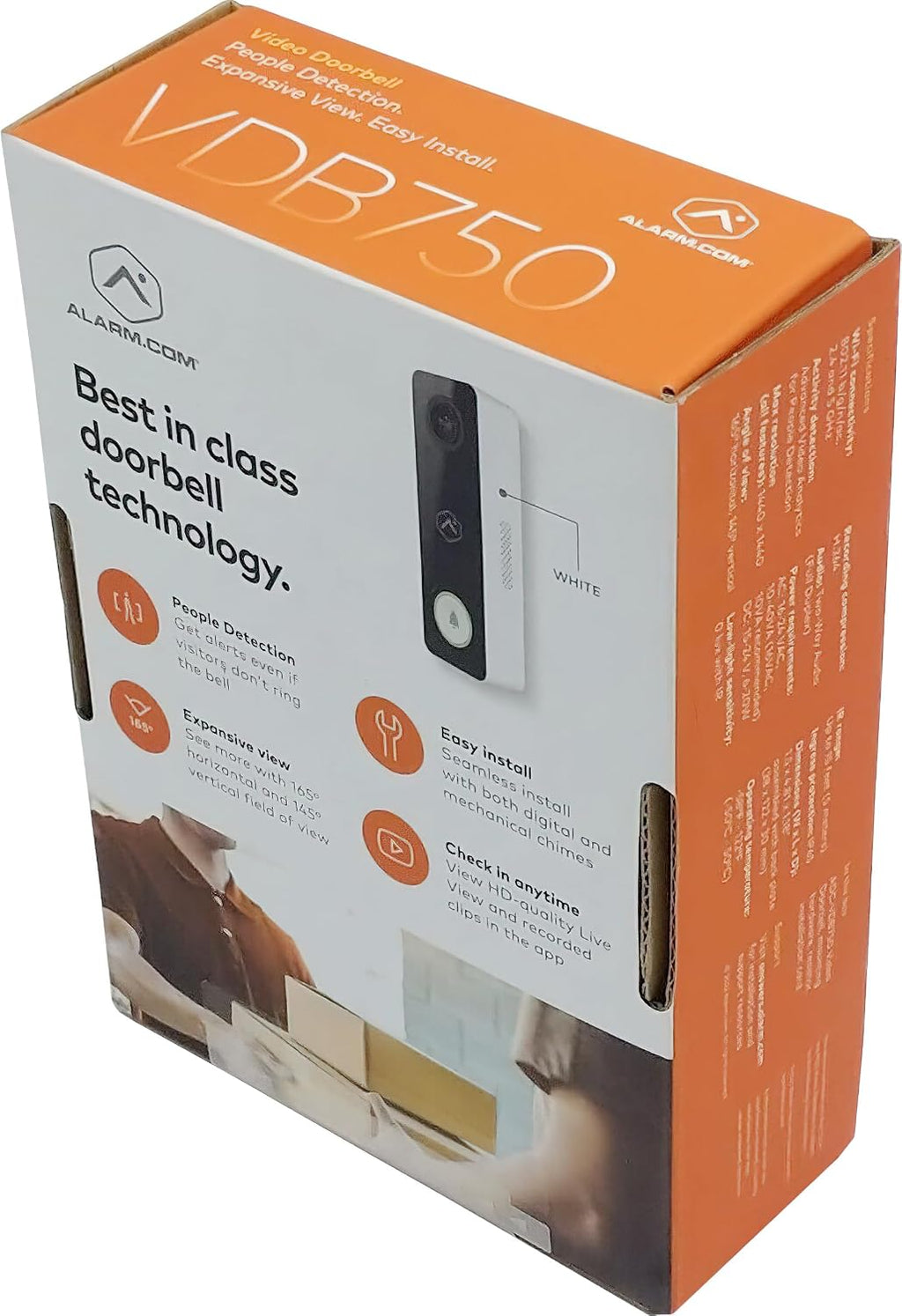 Alarm.com ADC-VDB750 2MP Wi-Fi Video Doorbell Camera; Full HD Resolution; HDR; IR Night Vision; Dual Wi-Fi Antenna for Improved Range; Two-Way Audio; Requires Alarm.com Subscription