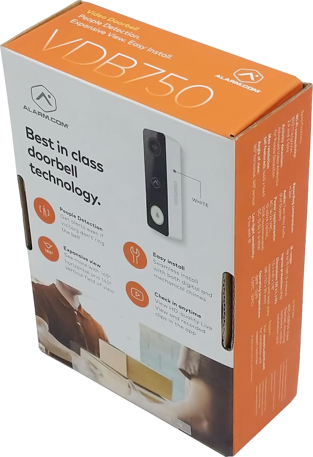Alarm.com ADC-VDB750 2MP Wi-Fi Video Doorbell Camera; Full HD Resolution; HDR; IR Night Vision; Dual Wi-Fi Antenna for Improved Range; Two-Way Audio; Requires Alarm.com Subscription