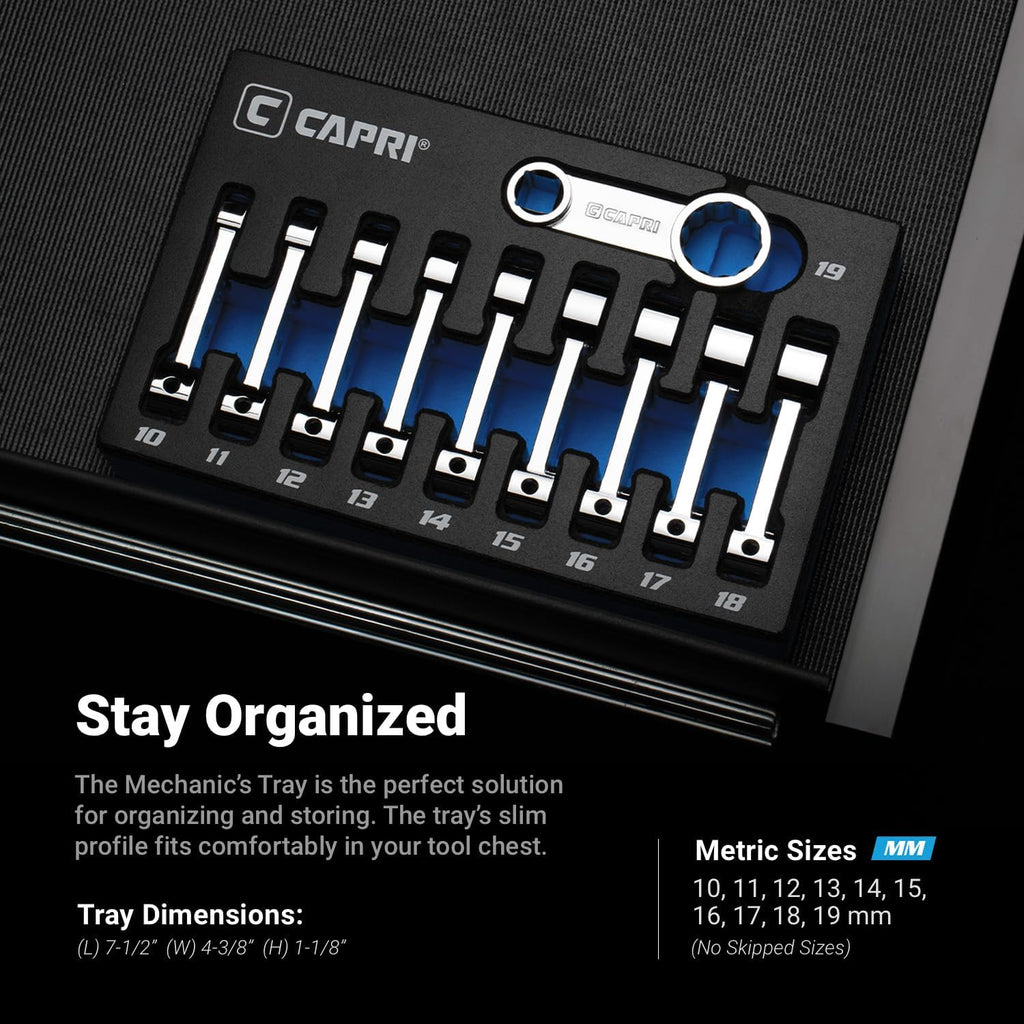 Capri Tools 3/8 in. Drive Torque Adapter Set, 12-Point Box End, 10 to 19 mm, Metric, 10-Piece with Mechanic's Tray