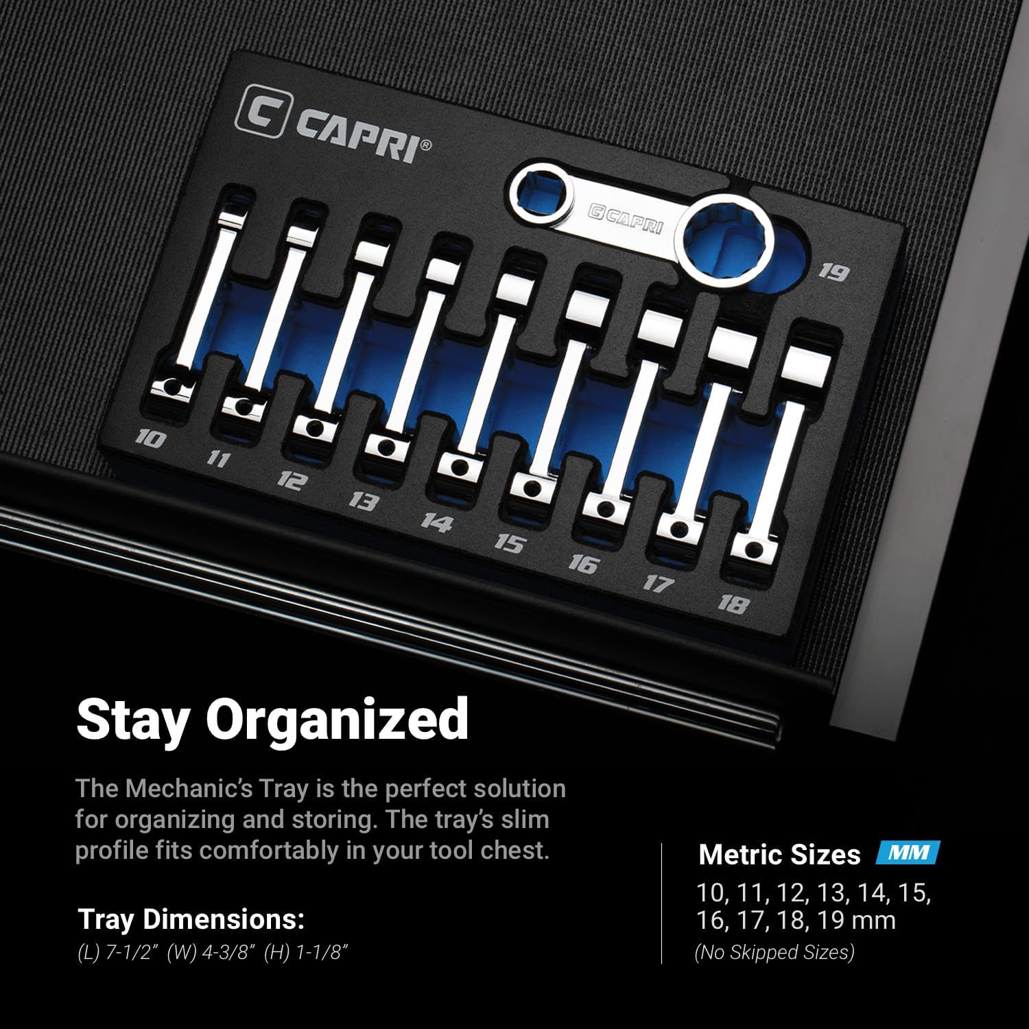 Capri Tools 3/8 in. Drive Torque Adapter Set, 12-Point Box End, 10 to 19 mm, Metric, 10-Piece with Mechanic's Tray
