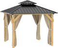 10 x 10 Ft Wood Gazebo, Hardtop Gazebo with Galvanized Steel Peak Roof, Outdoor Pavilion with Curtains and Netting, Patio Permanent Wooden Pavilion, Shade for Garden, Patio, Deck
