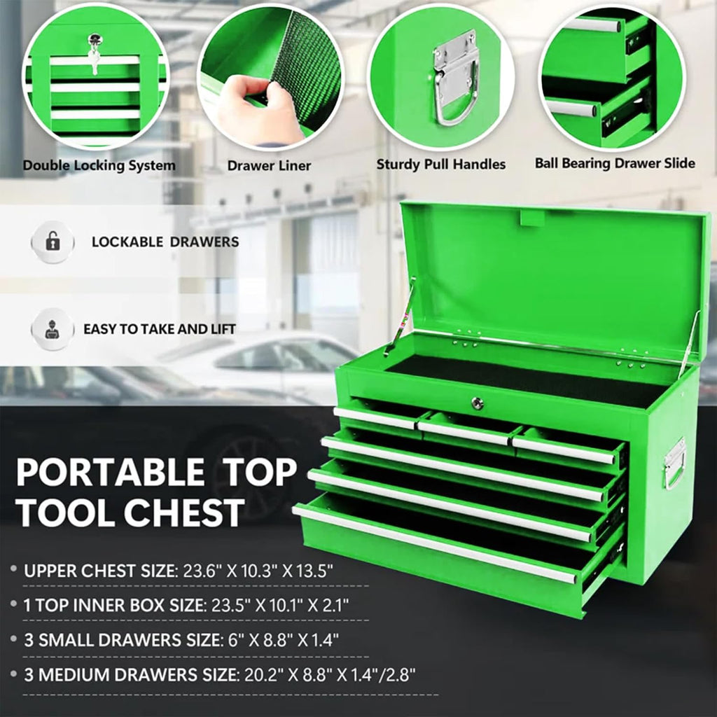 8-Drawer Rolling Tool Chest – 2-in-1 Lockable Tool Box with Wheels, Sliding Drawers & Detachable Top – Garage & Workshop Storage Cabinet, Green