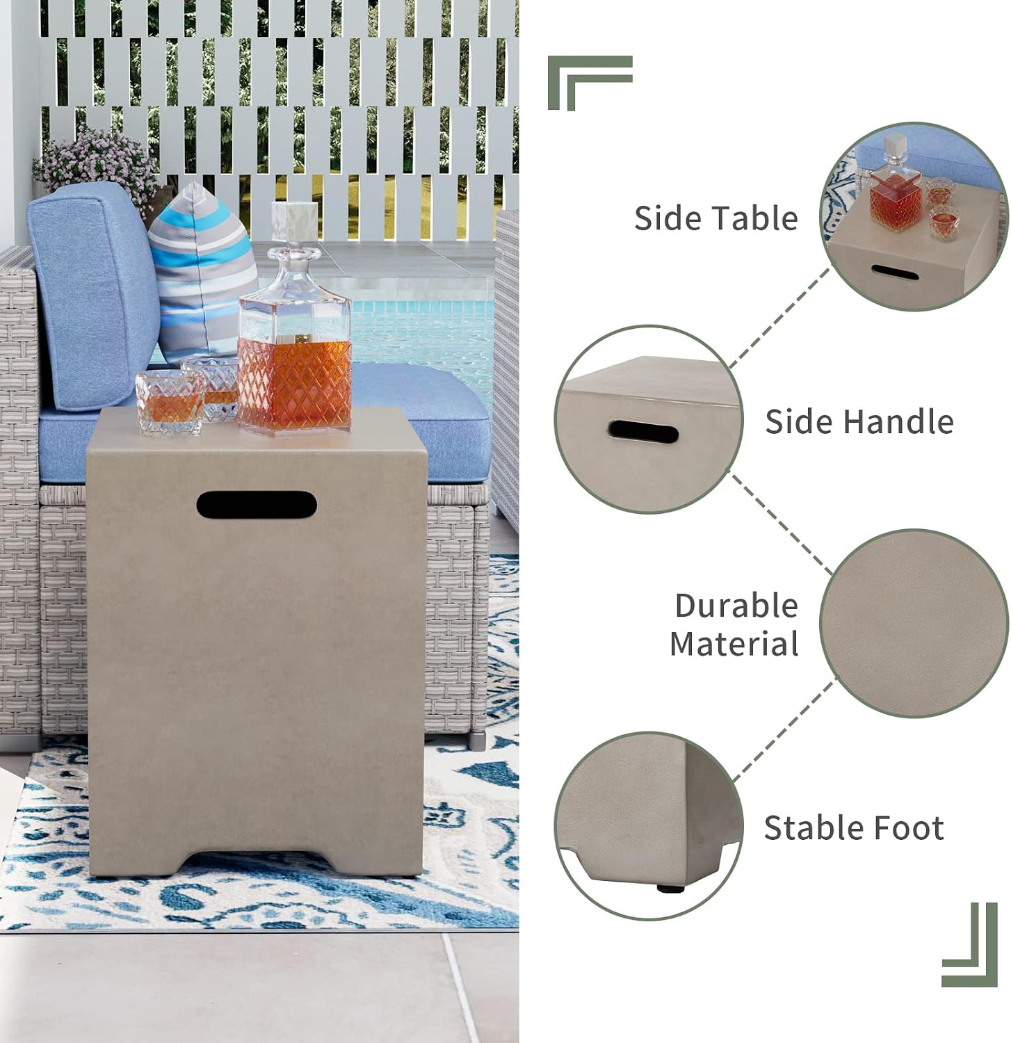 COSIEST 2-Piece Outdoor Propane Fire Pit Table Set w Tank, Gray Faux Stone 35 inch Square Fire Table w 50,000 BTU Stainless Steel Burner, w Metal Lid 20lb Hideway Tank for Garden, Porch