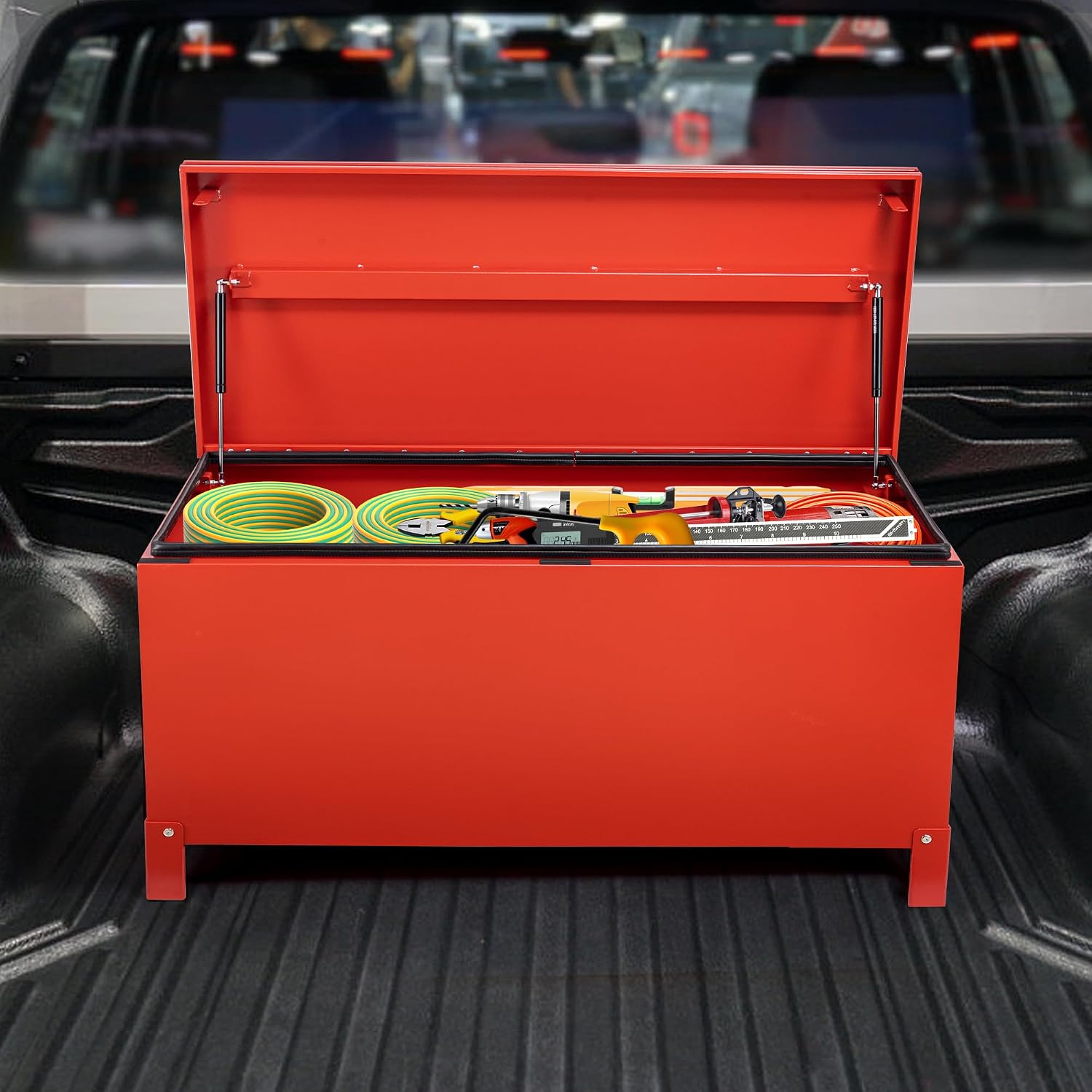 Garvee Steel Truck Bed Toolboxes 36'' Jobsite Storge Box Heavy Duty Steel Jobsite Tool Chest XXL Large Deck Truck Bed Box (36 Inch/Red)