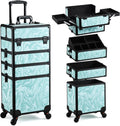 Yueieoun Rolling Makeup Case, 4 in 1 Makeup Case on Wheels, Professional Makeup Trolley, Cosmetic Train Case Makeup Cart Travel Trolley with Key for MUA, Hairstylists, Nail Tech, Turquoise Vitality