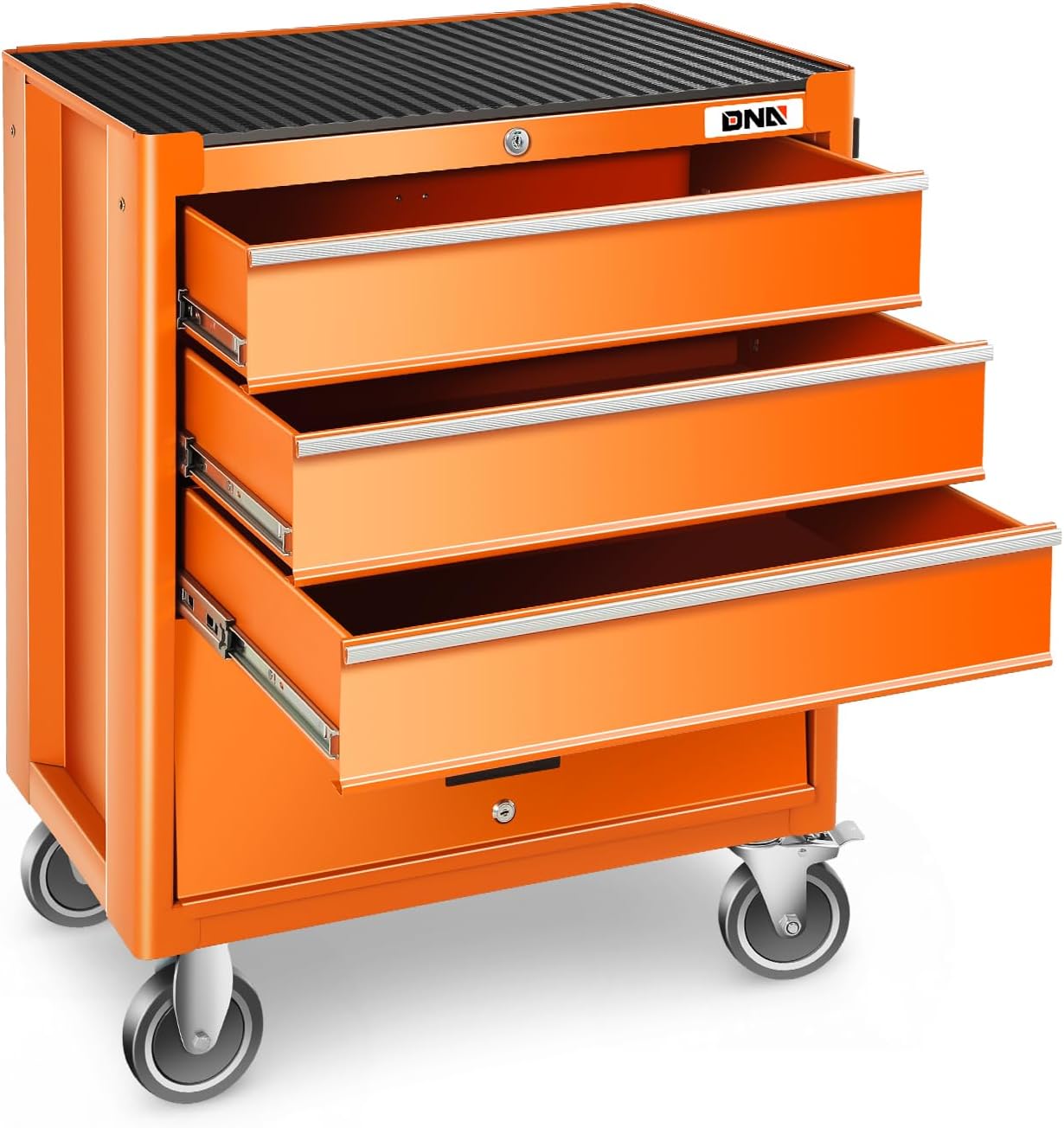 DNA Motoring 3-Drawer Rolling Tools Chest, Rolling Tool Storage Cabinet, Heavy Duty Mechanic Tool Cart, Trolley Organizer for Garage, Warehouse, Workshop, Orange, TOOLS-00400