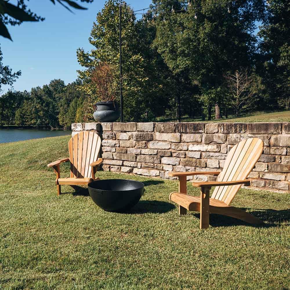 Ash & Ember 29' Hemisphere Fire Pit, Wood Burning Outdoor Fire Bowl, High-Temp Black Paint Over Cast Iron, Half-Sphere Outside Fireplace with Flanged Edge and Stable Base