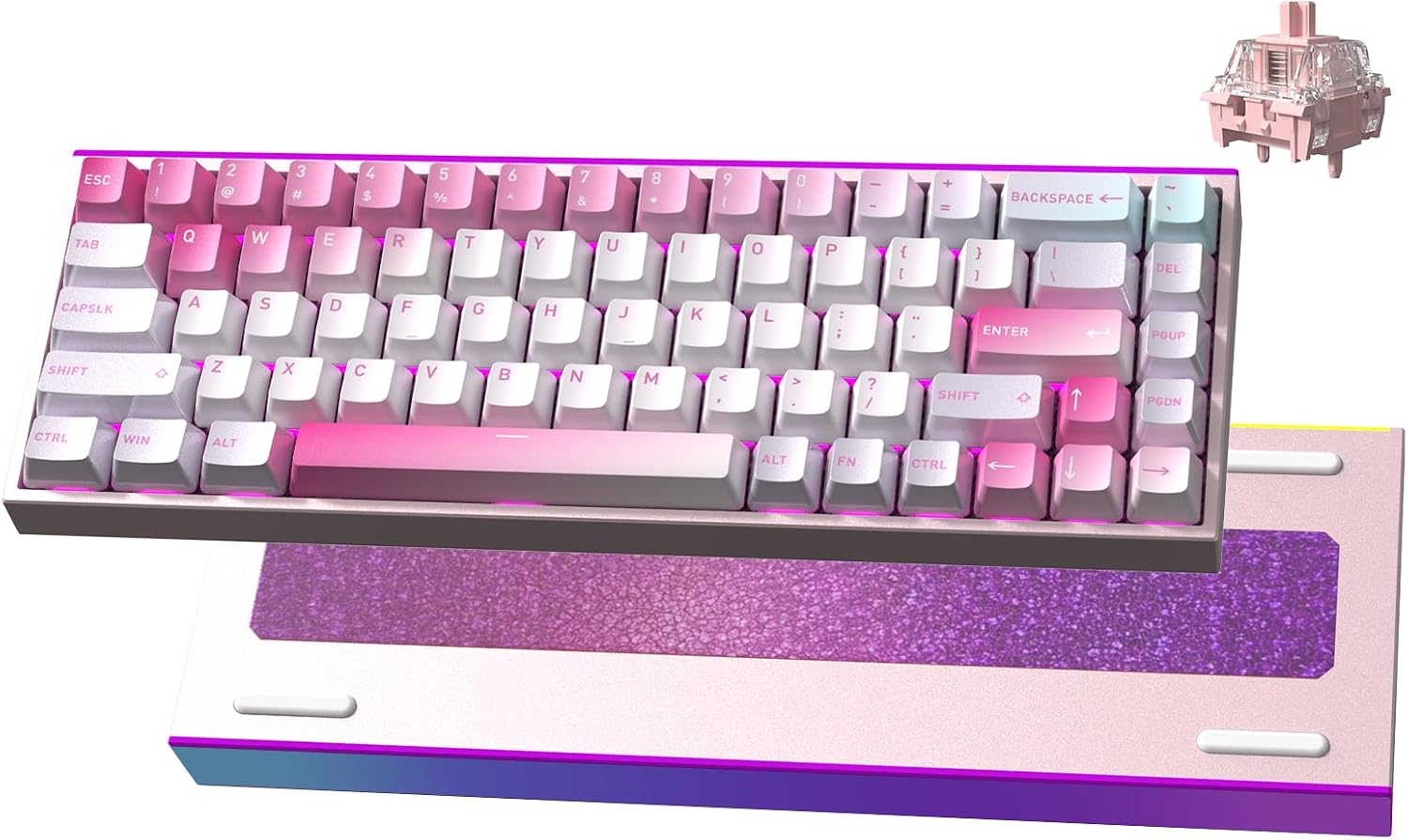Hexgears MAG68-65% Mechanical Gaming Keyboard Wired, Magnetic Switch Hot-Swappable, Adjustable Rapid Trigger Mode, 8000Hz Polling Rate, All-Aluminum Case, 16.8M RGB Backlit&Strip - Late Sakura