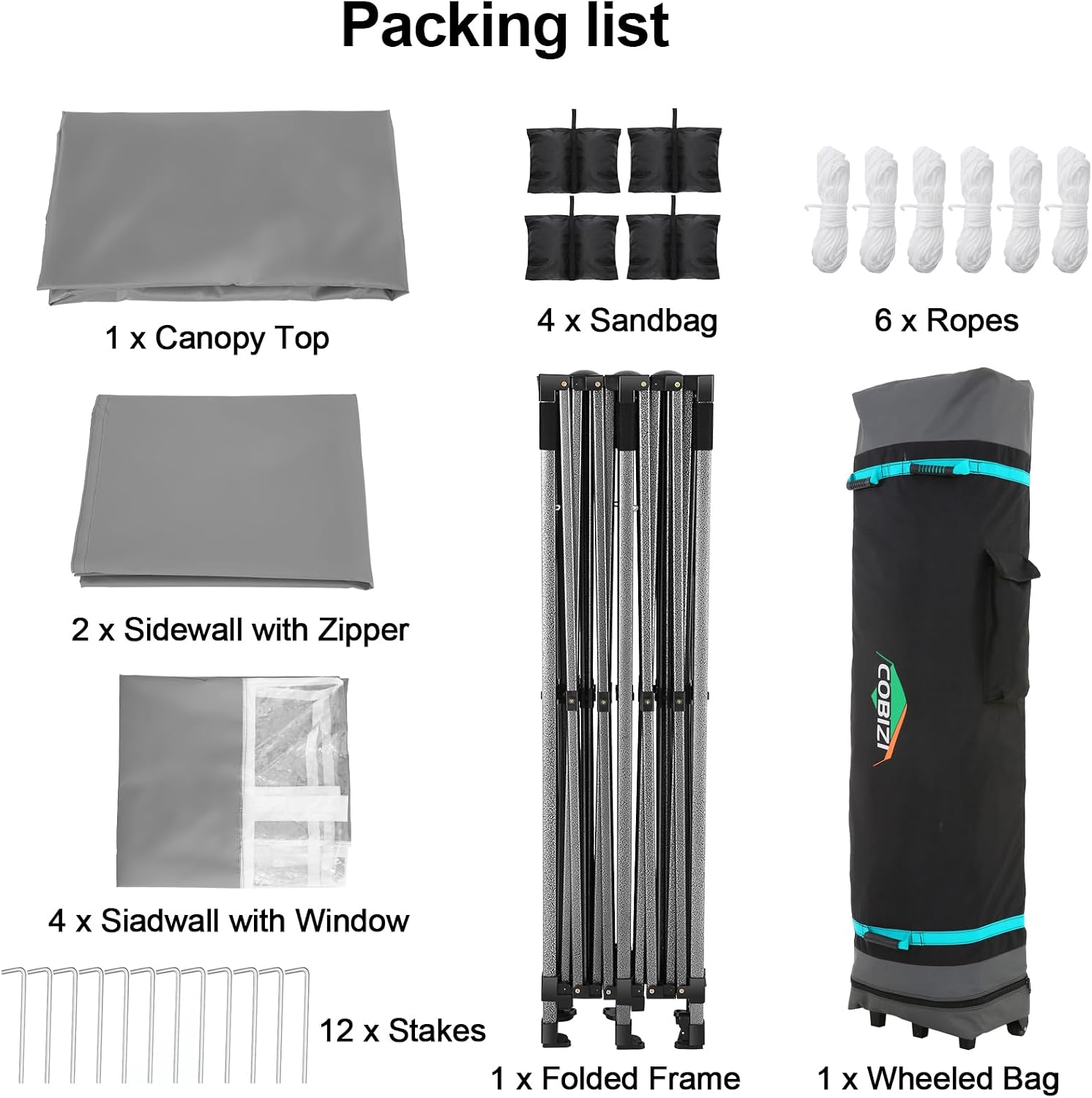 COBIZI 10x20 Pop up Canopy Tent 10x20 Canopy with 6 Sidewalls Waterproof Heavy Duty Commercial Tent for Parties Outdoor Garden Gazebo, Carry Bag with Wheel(10x20ft, Gray)