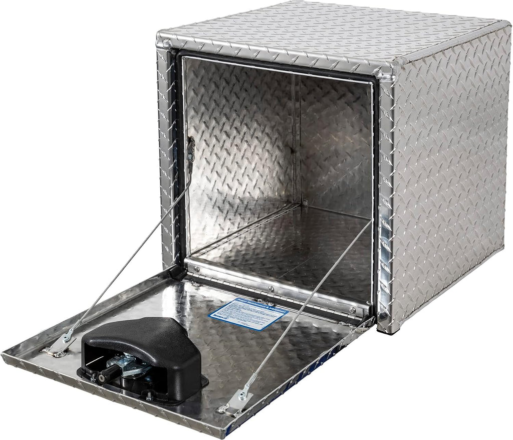Buyers Products 1705101 Diamond Tread Aluminum Underbody Truck Tool Box, 18 x 18 x 18, Made in USA, .100 in. Thick, Corrosion Resistant, Locking Compression Latch, Secure Storage for Work Trucks