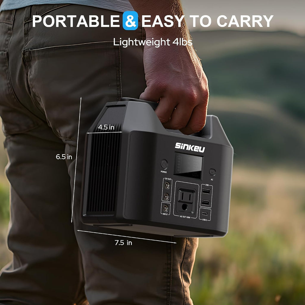 SinKeu 122.8Wh Portable Power Station with 60W Solar Panel, LiFePO4 Battery Solar Generator for Home Use, 150W Power Bank with AC Outlet for Camping, RV, Emergency Backup