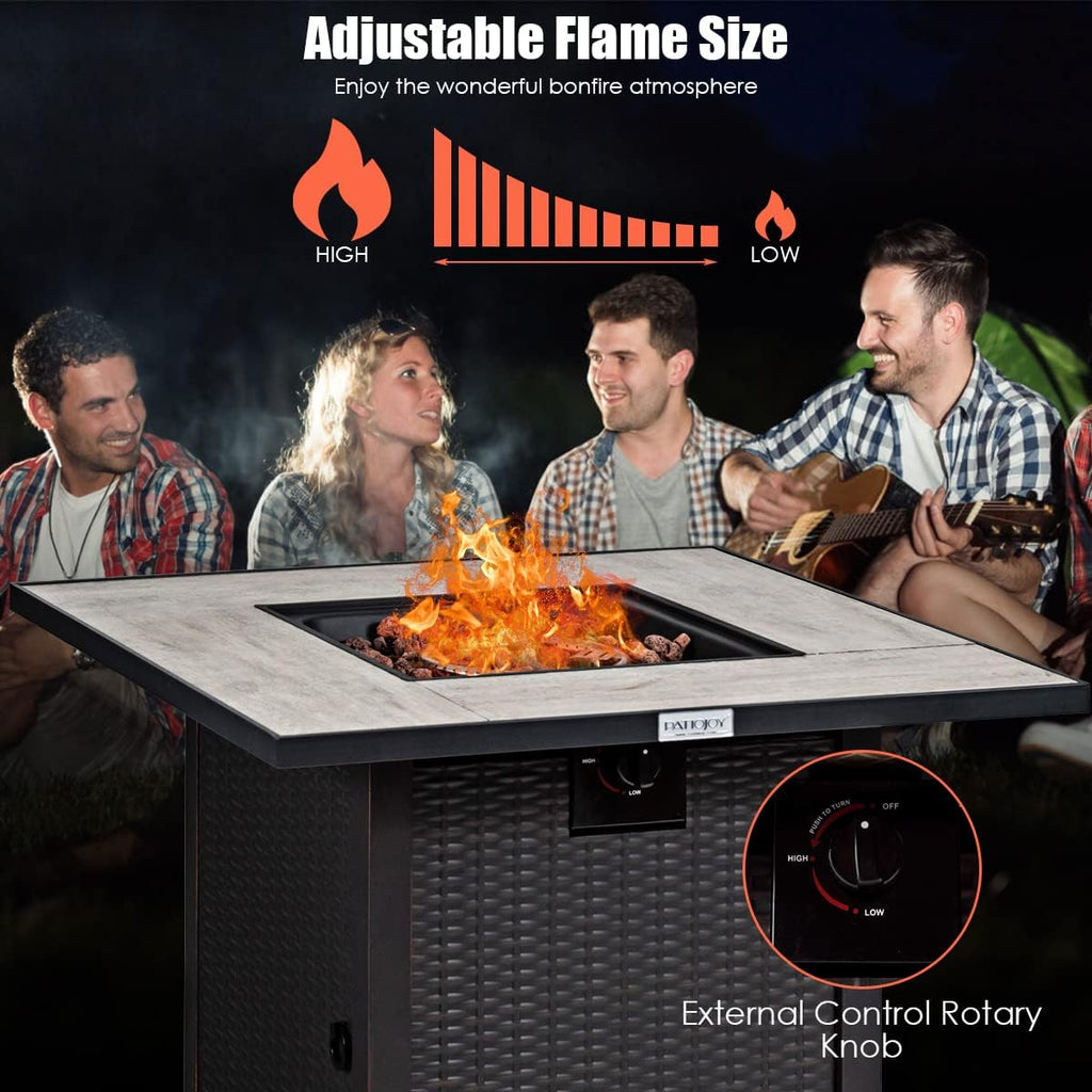 COSTWAY 30' Propane Gas Fire Table, Patio Square Fire Pit Table w/Stainless Steel Burner, 50,000 BTU Heat Output, Elegant Tile Tabletop, PVC Cover Perfect for Poolside, Backyard