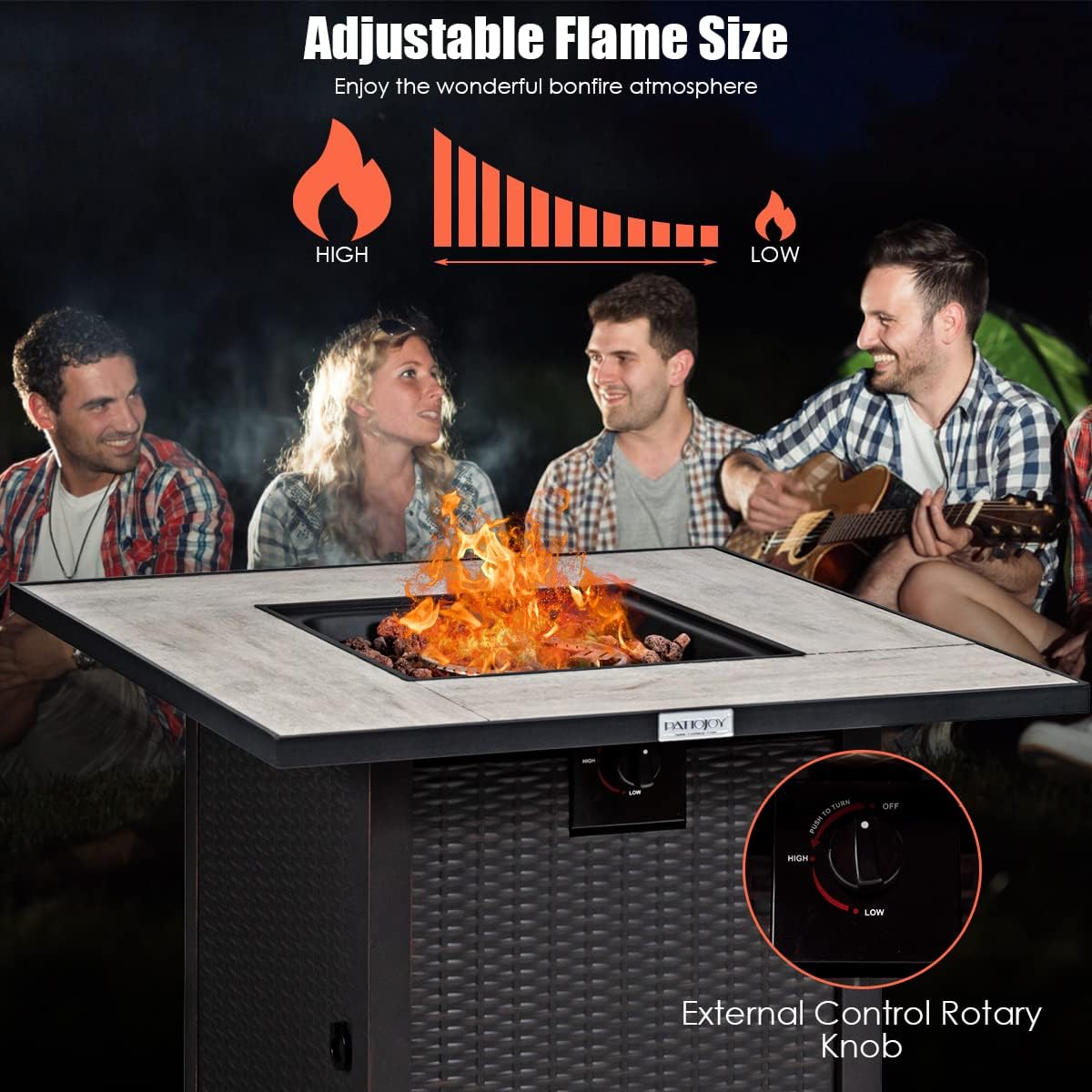 COSTWAY 30' Propane Gas Fire Table, Patio Square Fire Pit Table w/Stainless Steel Burner, 50,000 BTU Heat Output, Elegant Tile Tabletop, PVC Cover Perfect for Poolside, Backyard