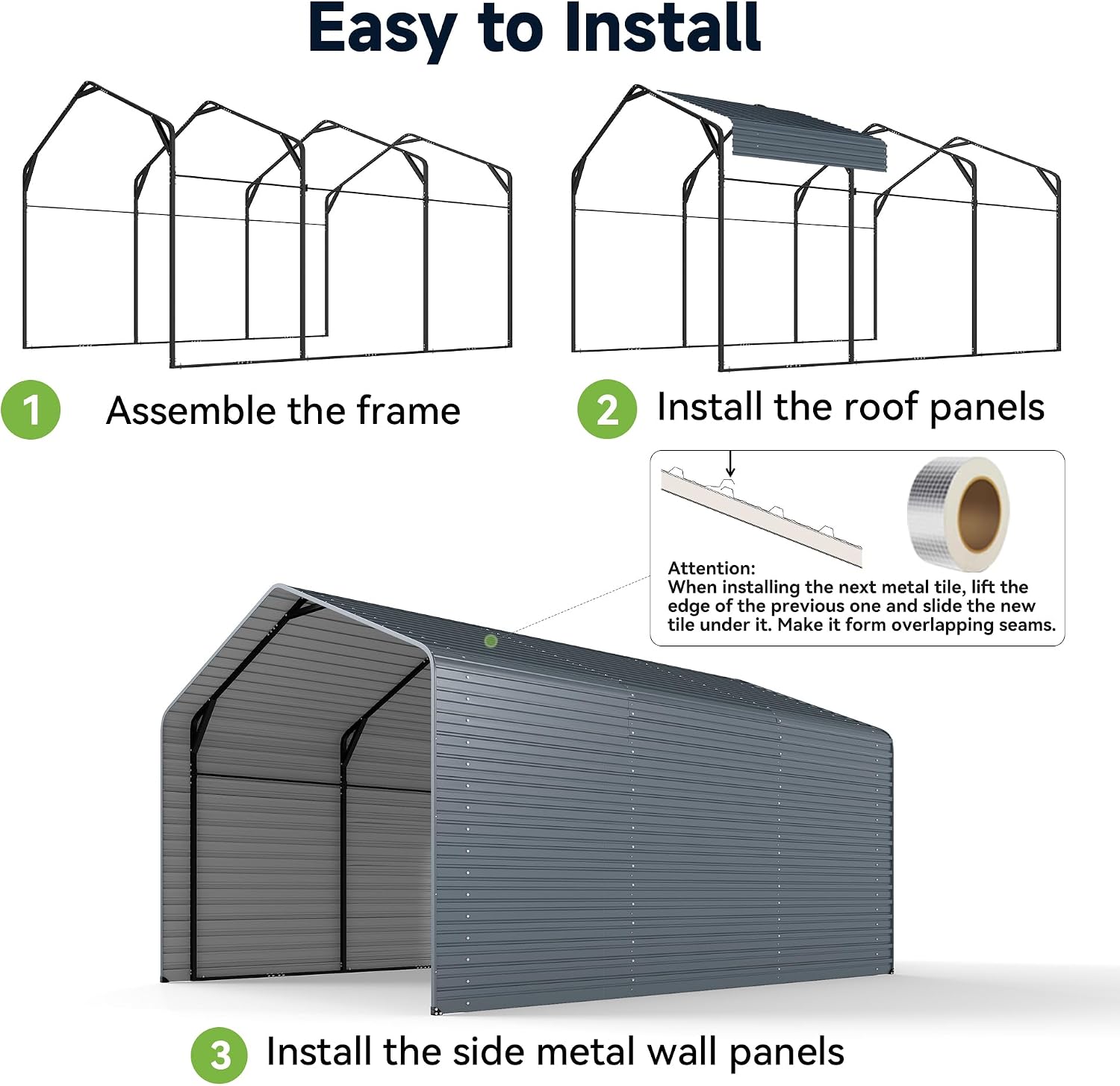 10x15FT Heavy Duty Metal Carport,Outdoor Garage with Metal Side Panels, Enclosed Car Ports with Heavy Duty Steel Frame and Galvanized Roof for Cars and Boats, Equipment Storage,Tools, Gray