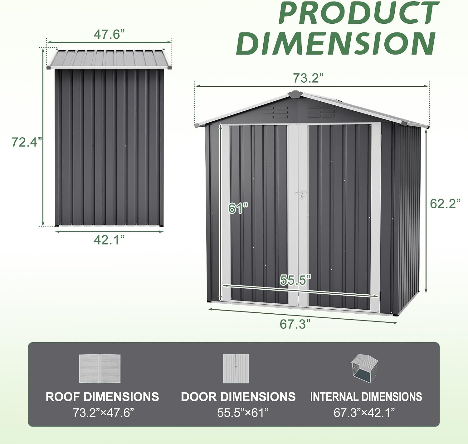 6x4 FT Shed Outdoor Storage Metal Large Garden Tool Sheds with Lockable Doors Slooping Roof Floor Frame Waterproof Steel Utility Equipment Shed for Backyard Patio Lawn Poolside, Grey
