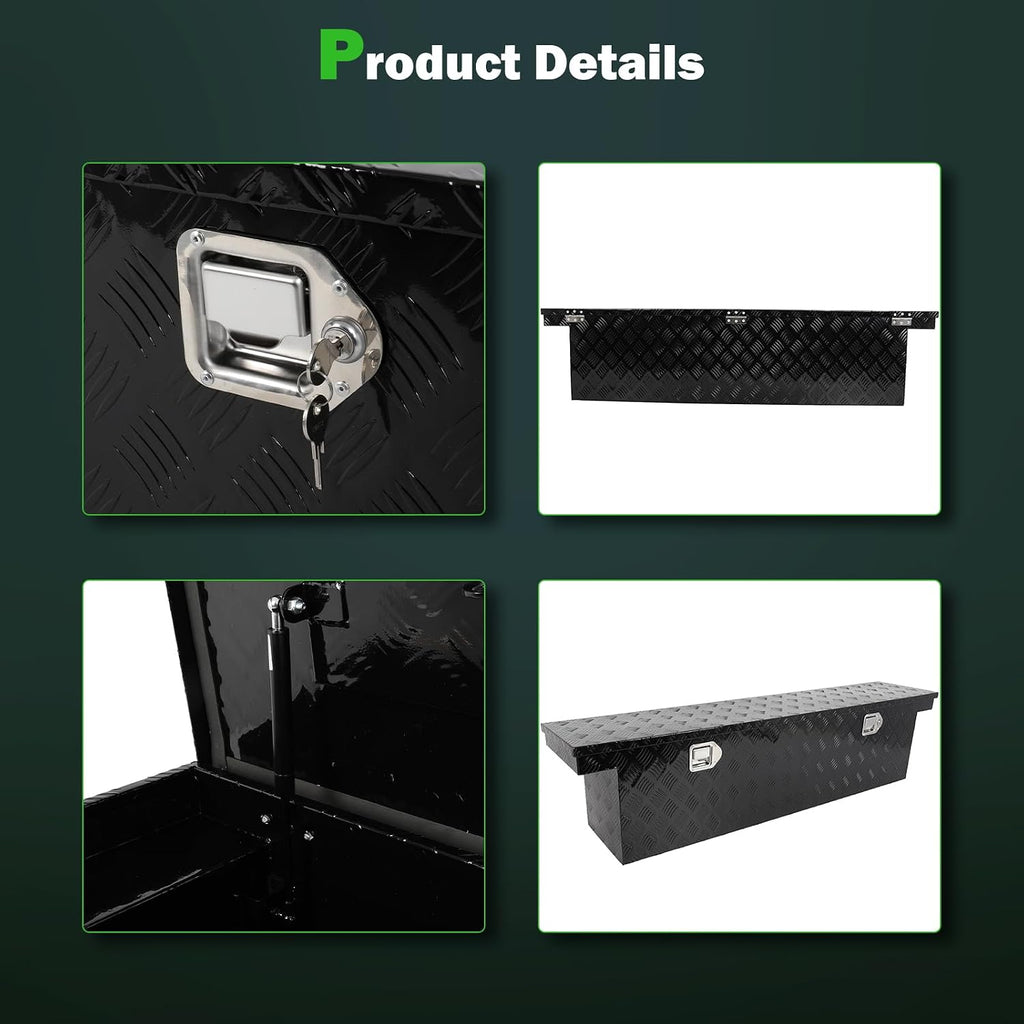 SCITOO 60' Aluminum Diamond Plate Truck Bed Tool Box,Heavy Duty Crossover Storage for Most Full Size Pickups,Lockable Weatherproof Chest,Fits 60'WX14'DX14'H Truck Beds,Easy Access to Load and Unload