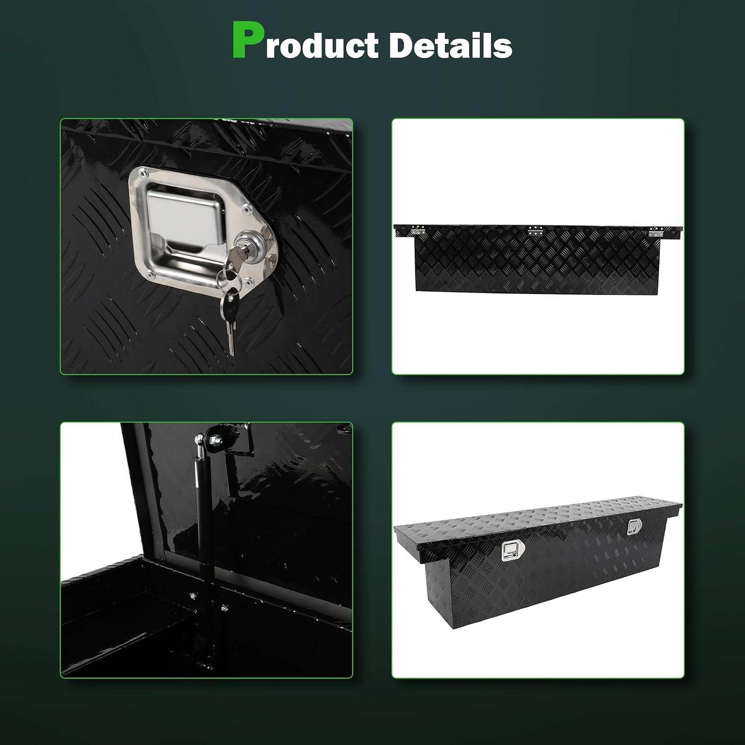 SCITOO 60' Aluminum Diamond Plate Truck Bed Tool Box,Heavy Duty Crossover Storage for Most Full Size Pickups,Lockable Weatherproof Chest,Fits 60'WX14'DX14'H Truck Beds,Easy Access to Load and Unload