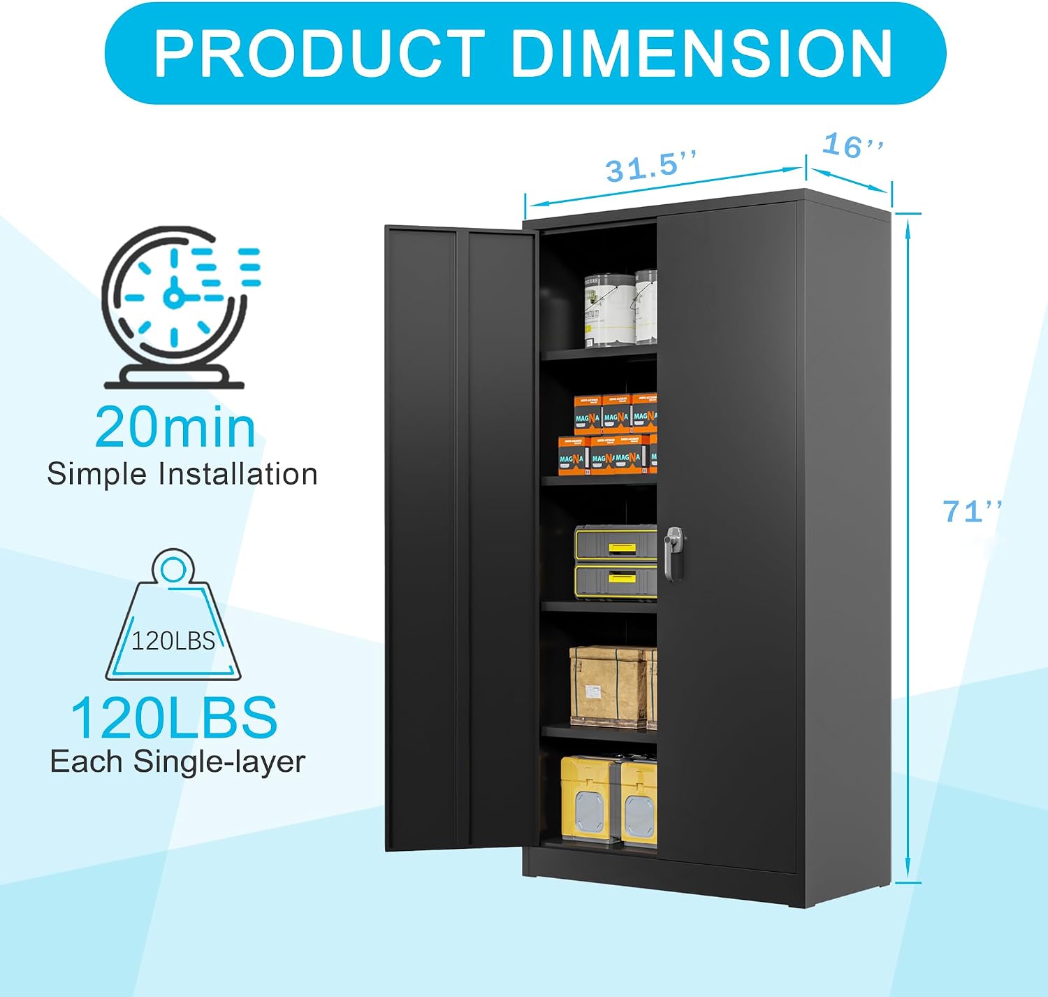 Black Iron Metal Lockable Storage Cabinet - Durable Home Office Garage Organizer for TV & Slim Storage - Secure Sideboard Locking Filing Pantry Tall Bathroom Floor Storage Cabinet with Lock