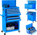 8-Drawer Rolling Tool Box, Lockable Rolling Tool Chest with Wheels and Drawers, 2 in 1 Large Capacity Storage Tool Cabinet for Warehouse, Garage, Tool Room and Repair Shop (Blue)