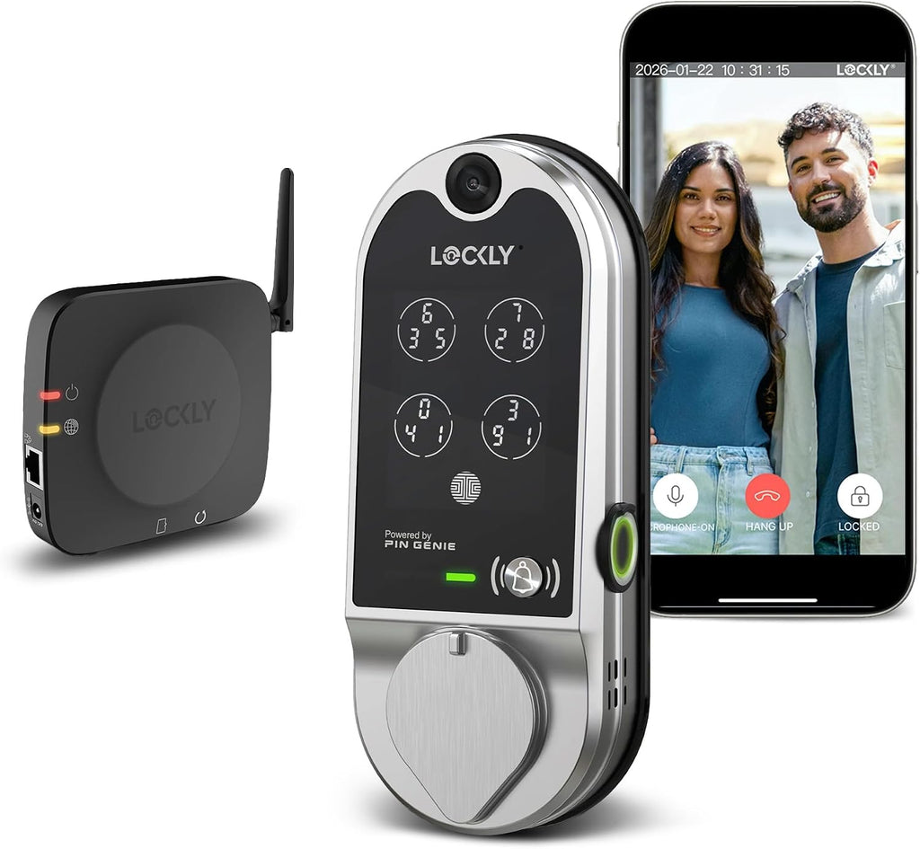 Lockly Vision Smart Lock, HD Video Doorbell Smart Locks for Front Door, Fingerprint Door Lock, Touchscreen Keypad, App Control, No Monthly Fee, Auto Lock