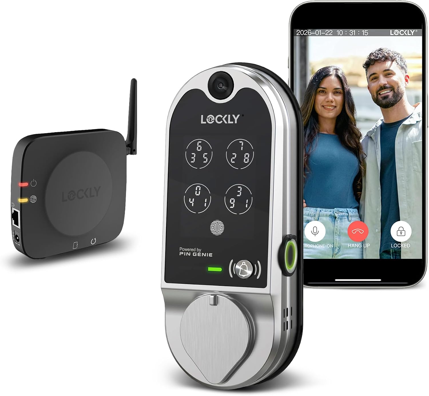 Lockly Vision Smart Lock, HD Video Doorbell Smart Locks for Front Door, Fingerprint Door Lock, Touchscreen Keypad, App Control, No Monthly Fee, Auto Lock