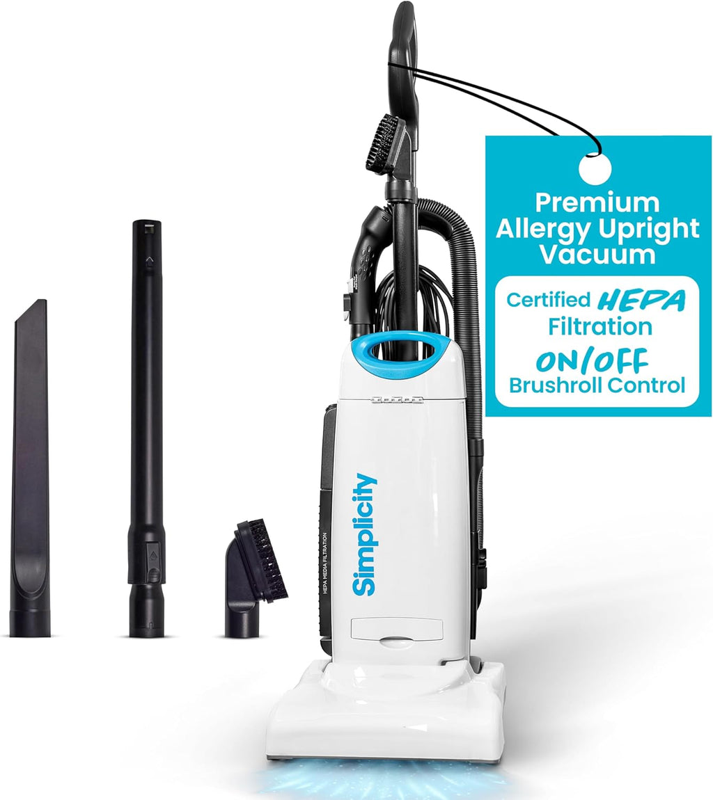 Premium Allergy Upright Vacuum Cleaner – Multi-Surface Bagged Vacuum Cleaner for Home with Charcoal HEPA Filter Media, Powerful Pet Hair Pickup, Brushroll Activation Switch, S26