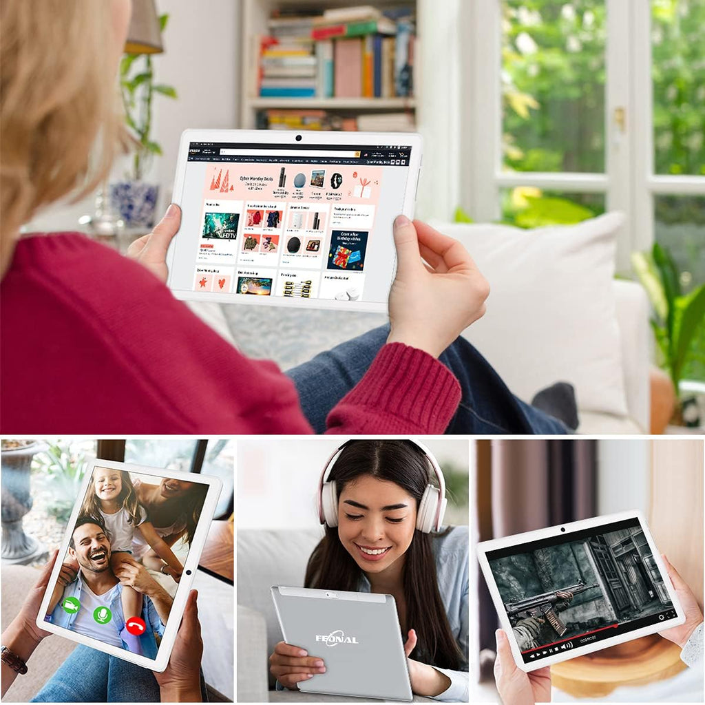 FEONAL Tablet 10.1 inch Android 12 Tablet 2024 Latest Update Octa-Core Processor with 64GB Storage, Dual 13MP+5MP Camera, WiFi, Bluetooth, GPS, 512GB Expand Support, IPS Full HD Display (Silver)