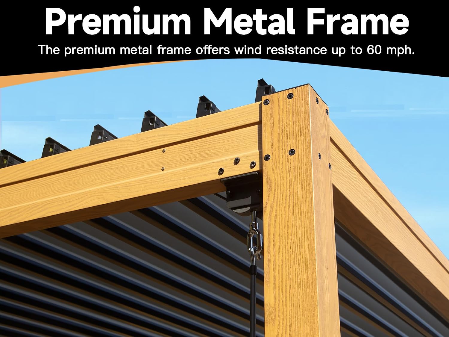 Domi Outdoor Pergola 10' x 16', Aluminum Louvered Pergola with Adjustable Roof, Wood Grain Frame, Efficient Drainage System for Patio, Deck, Garden