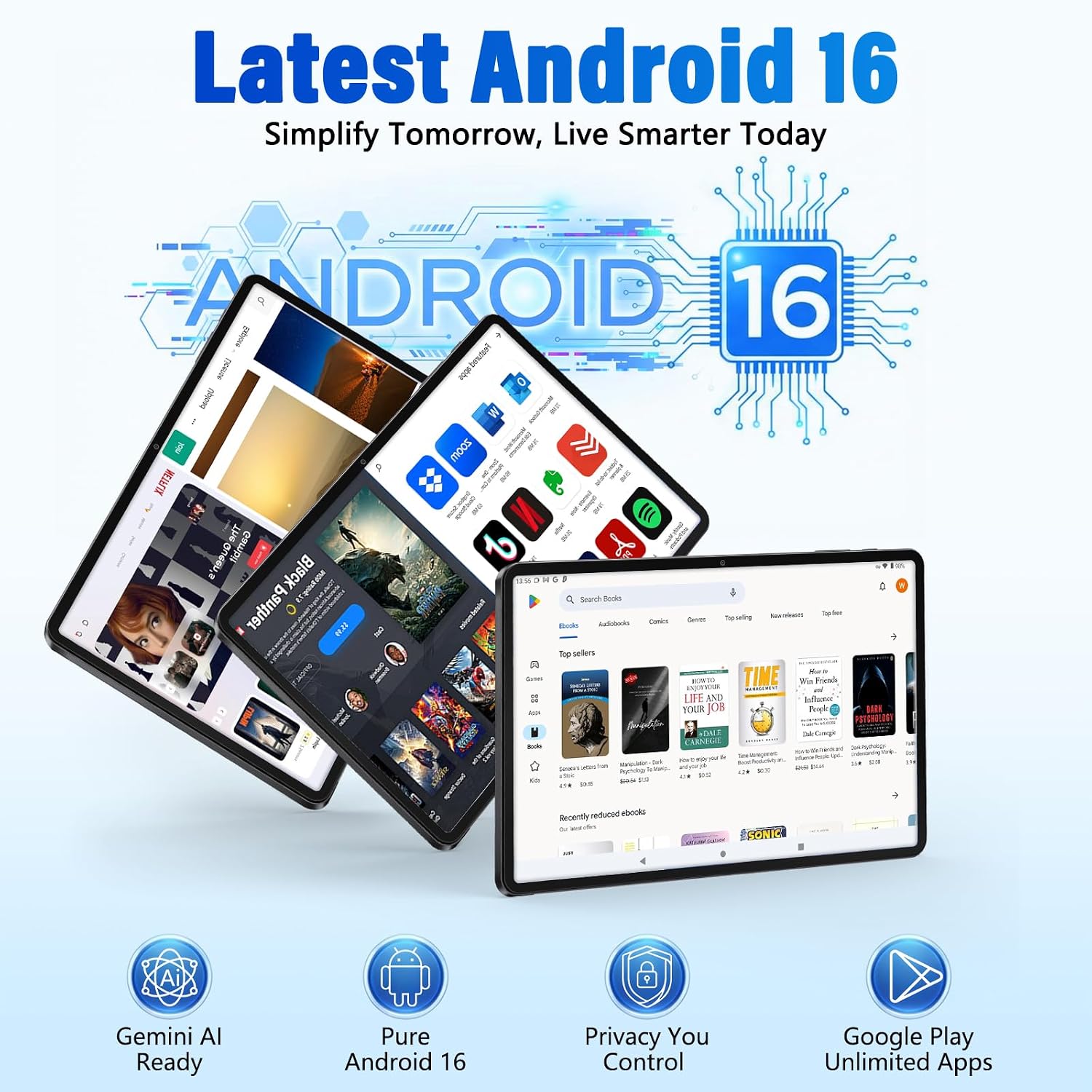 Topsand 10-inch Tablet Android 16,120Hz Display,T7200 Octa-core,20GB+64GB+2TB Expandable,6000mAh, Gemini AI,Face ID,Widevine L1,GPS, Tablet with Case