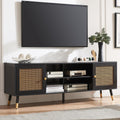 JYED DECOR Black TV Stand for 75 inch TVs, 66' Mid Century Modern Media Console, Long Entertainment Center with Storage Cabinet for Living Room