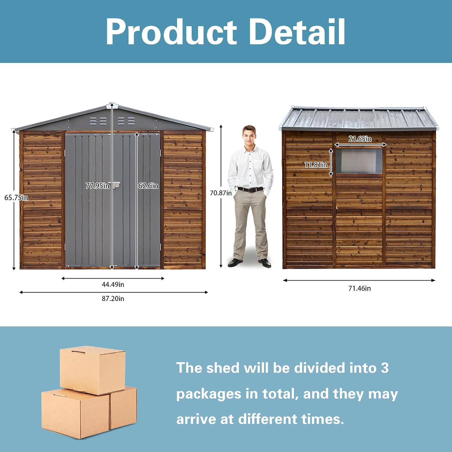 6x8 FT Outdoor Tool Shed, Wood-Iron Combination Storage Shed with Ventilation, Weather-Resistant Roof, Lockable Doors & Wood Grain Finish for Backyard and Garden