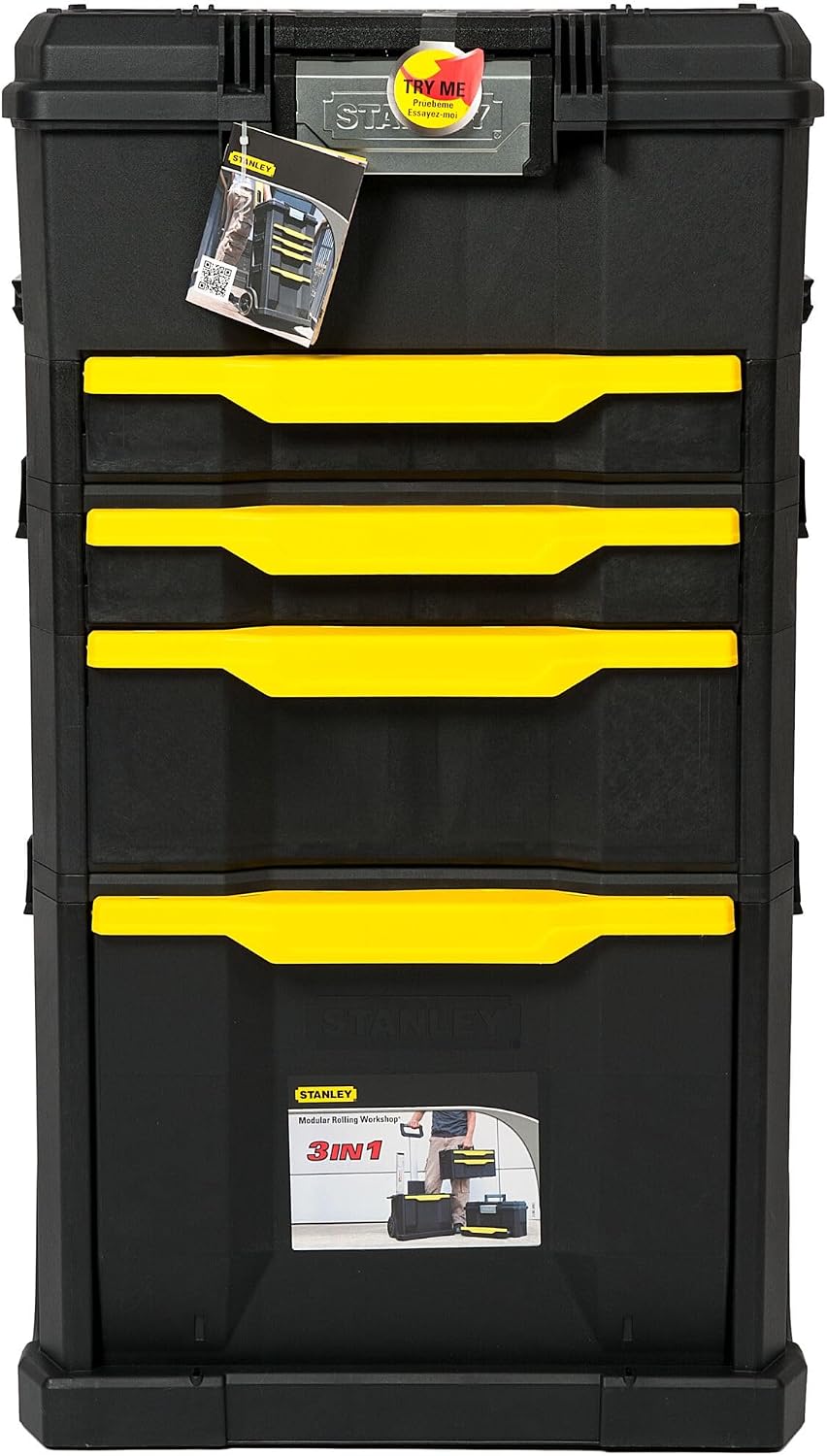 STANLEY Rolling Workshop Toolbox, Detachable Toolbox with Drawers, Flip Bin, Back Pocket, 7 Heavy Duty Wheels, 1-79-206