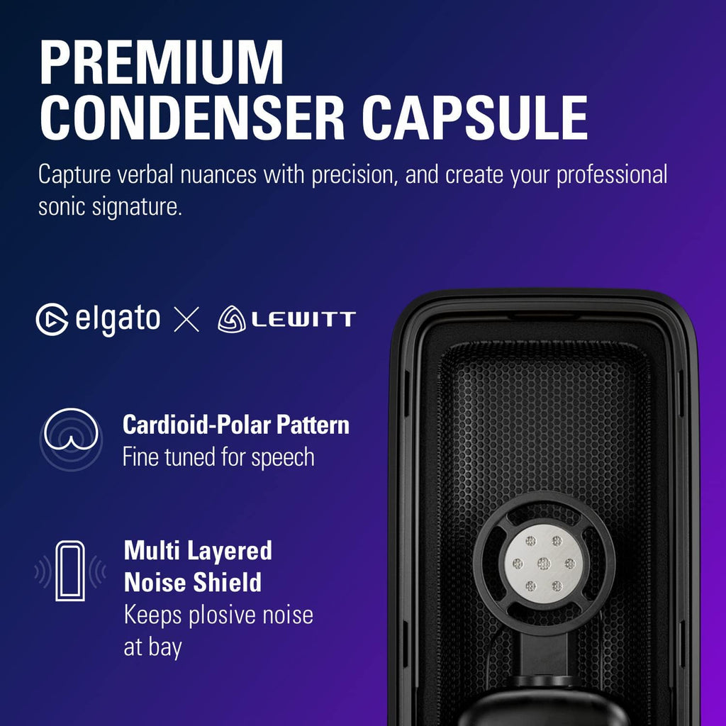 Elgato Wave:3 - Premium Studio Quality USB Condenser Microphone for Streaming, Podcast, Gaming and Home Office, Free Mixer Software, Sound Effect Plugins, Anti-Distortion, Plug 'n Play, for Mac, PC