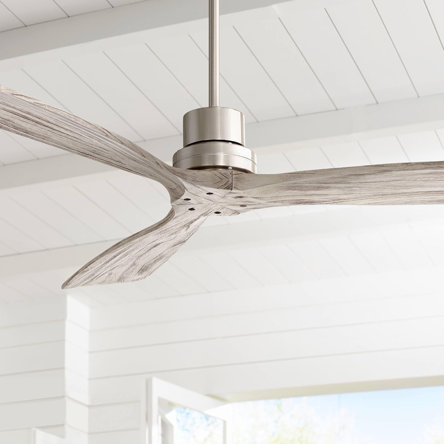 Casa Vieja 52' Delta-Wing DC Modern 3 Blade Indoor Ceiling Fan with Remote Brushed Nickel Silver Gray Solid Wood Damp Rated for Patio Exterior House Home Porch Gazebo Garage Barn - 6' Downrod