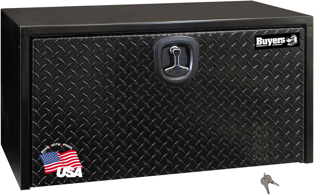 Buyers Products 1702505 Black Steel Underbody Truck Box - Weatherproof Storage Container with Aluminum Diamond Tread Door & Compression Latch, 18 x 18 x 36 Toolbox for Trucks and Trailers, Made in USA