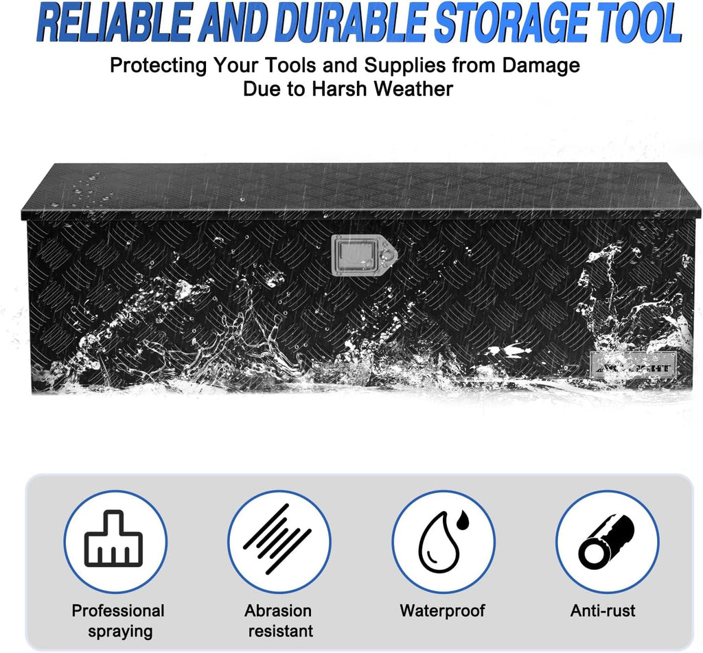Nilight 44 Inch Truck Tool Box Heavy Duty Aluminum Stripes Plated Pick Up Truck Bed Toolboxes 44'x15'x15' Waterproof Storage Organizer for Bed of Truck RV Trailer with Side Handle Lock Keys, Black