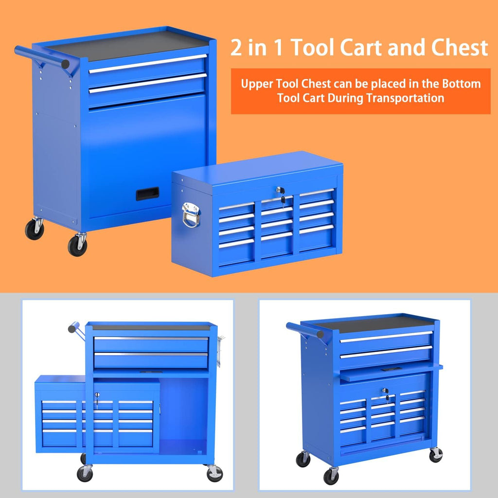 8-Drawer High Capacity Rolling Tool Chest, Removable Cabinet Storage Tool Box with Wheels and Drawers, Detachable Toolbox with Lock for Workshop Mechanics Garage
