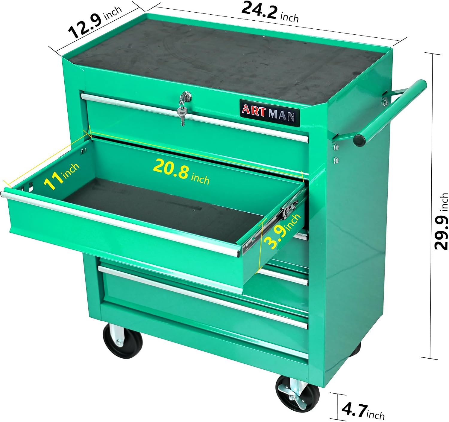 5 Drawers Rolling Tool Chest Cart ,24.2*12.9*29.9'Tool Storage Cabinet With 4 Wheels.Portable Tool Cabinet Trolley With Locking System and Drawer Liners.Tool Storage Cart for Garage,Workshop