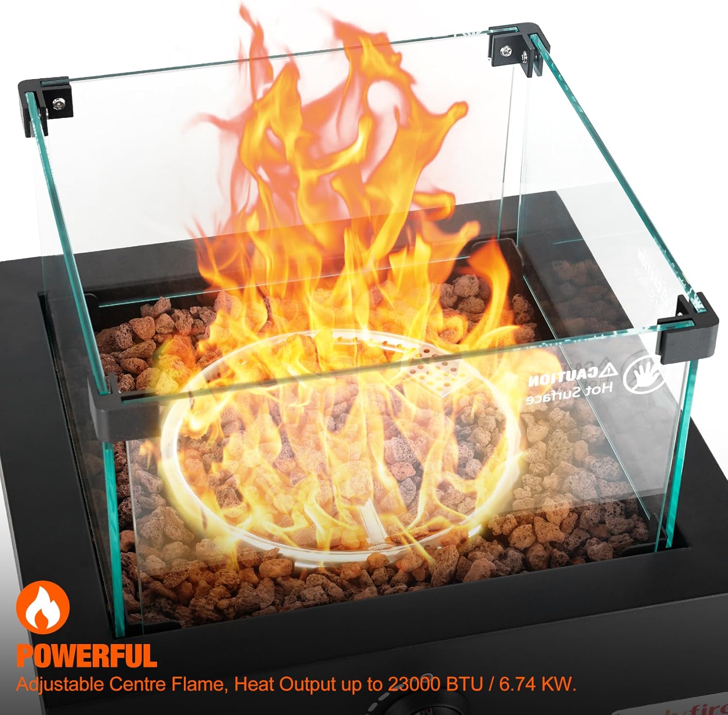 15.7' Portable Propane Gas Fire Pit Side-Mounted, Modern Tabletop Fireplace Smokeless Firepit with Glass Wind Guard for Patio Camping RV Tailgating, 23000BTU, Squre FP040