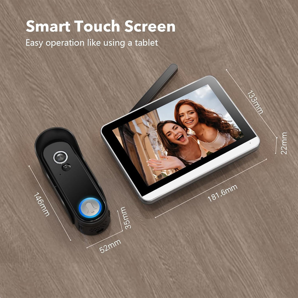 Wireless Doorbell Camera with Monitor Video Door Phone Intercom System 1080P 7'' Touch Screen Two-Way Audio Smart Door Bell with Night Vision, Motion Detection, No Monthly Fees, Tuya APP