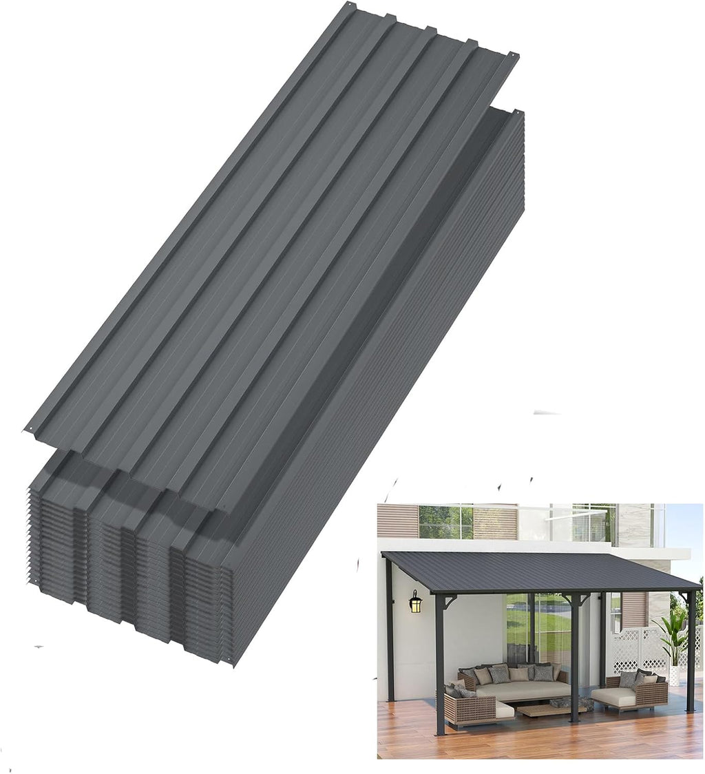20 pcs Metal Roofing Panels, 5ft Galvanized Steel Corrugated Roof Sheets Gazebo Top Cover Garages, Sheds, Stables Replacement for Patio Outdoor Garden