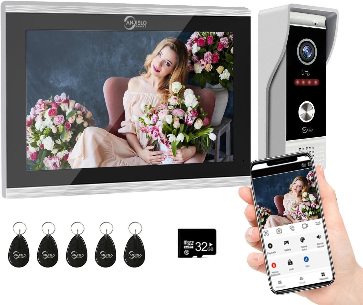 Wired Video Doorbell Apartment Intercom System,10 Inch Full Touch Monitor,1080P Doorbell Camera,TUYA WiFi Smart Home Video Intercom Door Phone Kits IC Unlock for Villa Home,32G