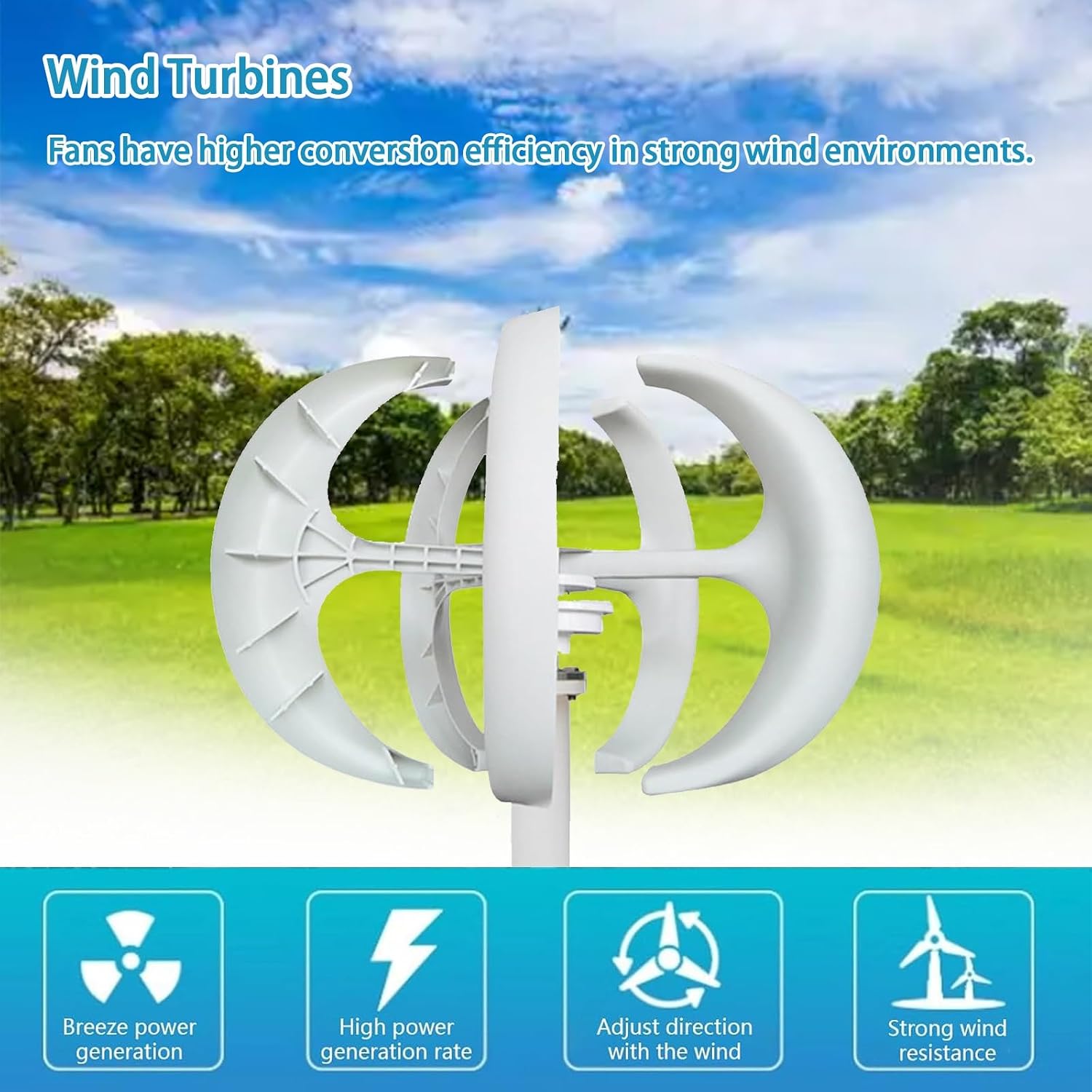 16000W Wind Turbines Generator,5 Blades 12V/24V/48V Vertical Axis Wind Turbines Generator Kit,3 Phase AC Permanent Magnet Generator Kit for Home Hybrids Streetlight Use(White,12V)