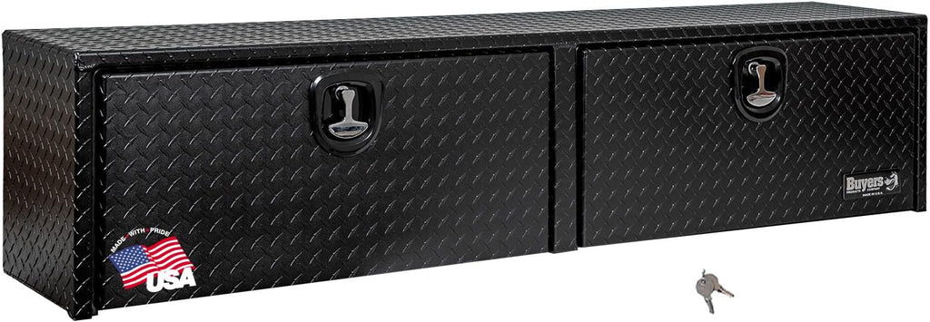 Buyers Products 1721551 Black Aluminum Diamond Tread Topsider Truck Box With Drop Door, 72 x 13 x 16 Inch, Made in The USA, Lockable Tool Chest, Durable Job Box For Storage & Organization